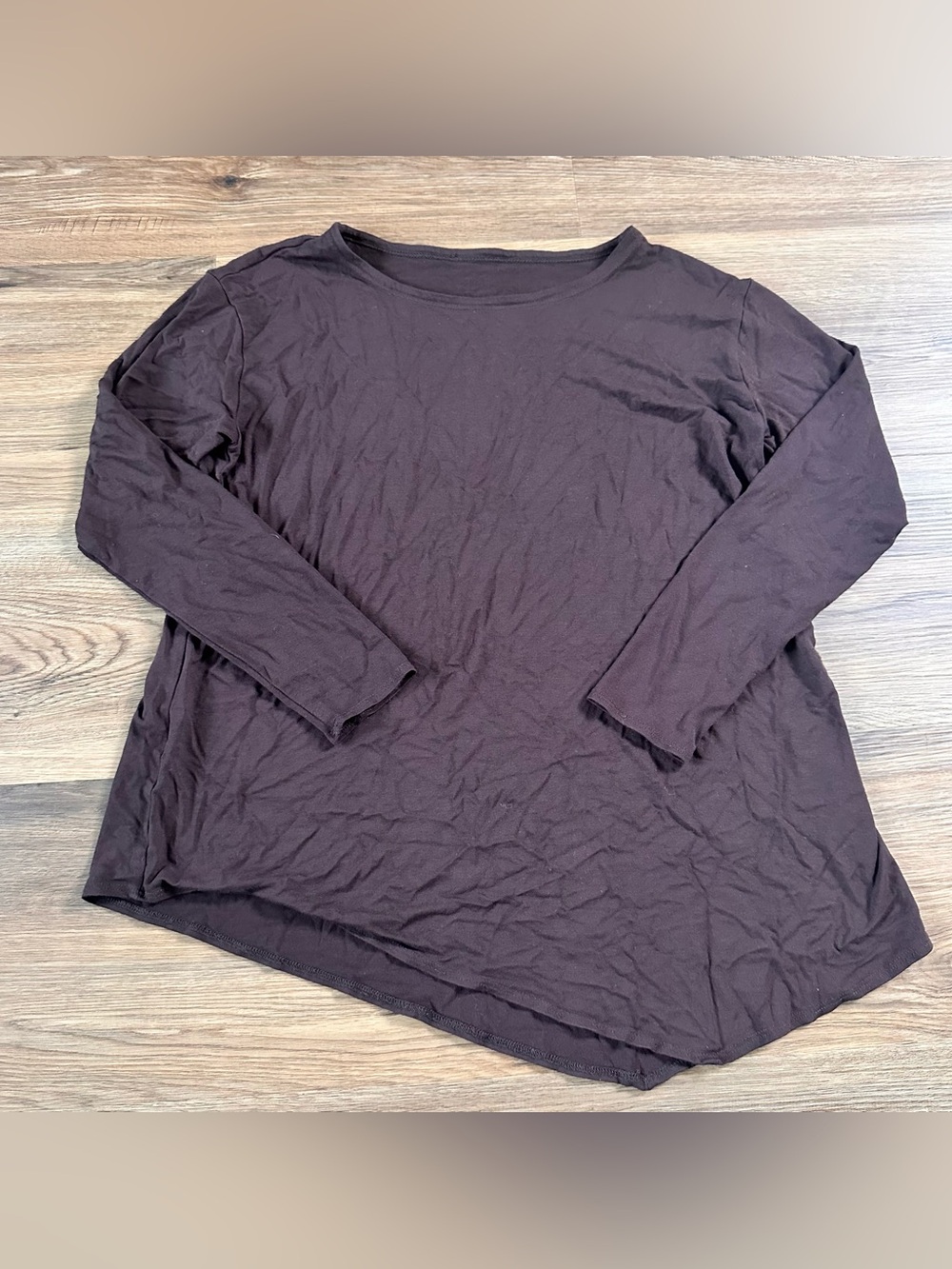 Eileen Fisher Asymmetrical Tunic Top Long Sleeve Brown Medium* Viscose Minimalis